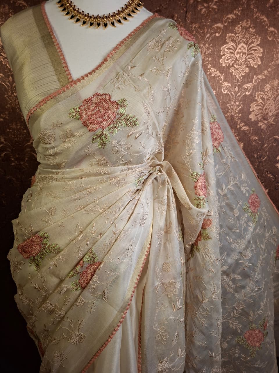 Blush Cross-Stitch Chanderi Saree