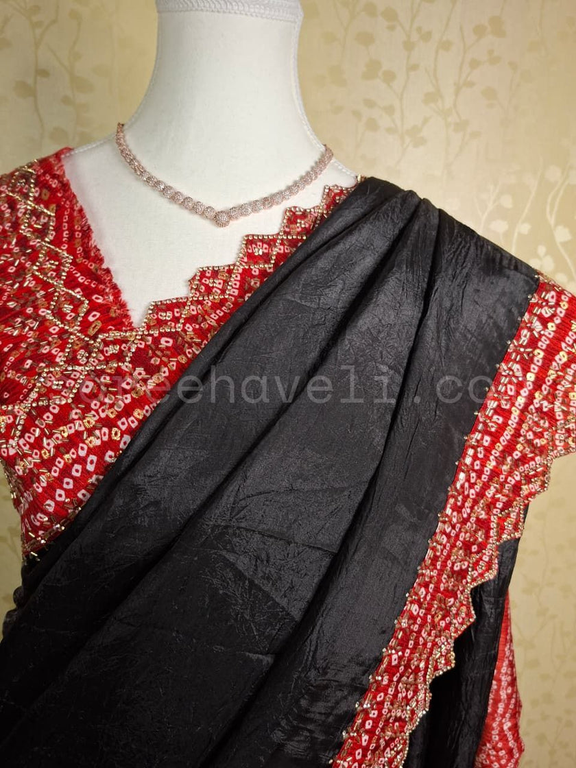 Midnight Bandhani Satin - Saree Haveli Default Title