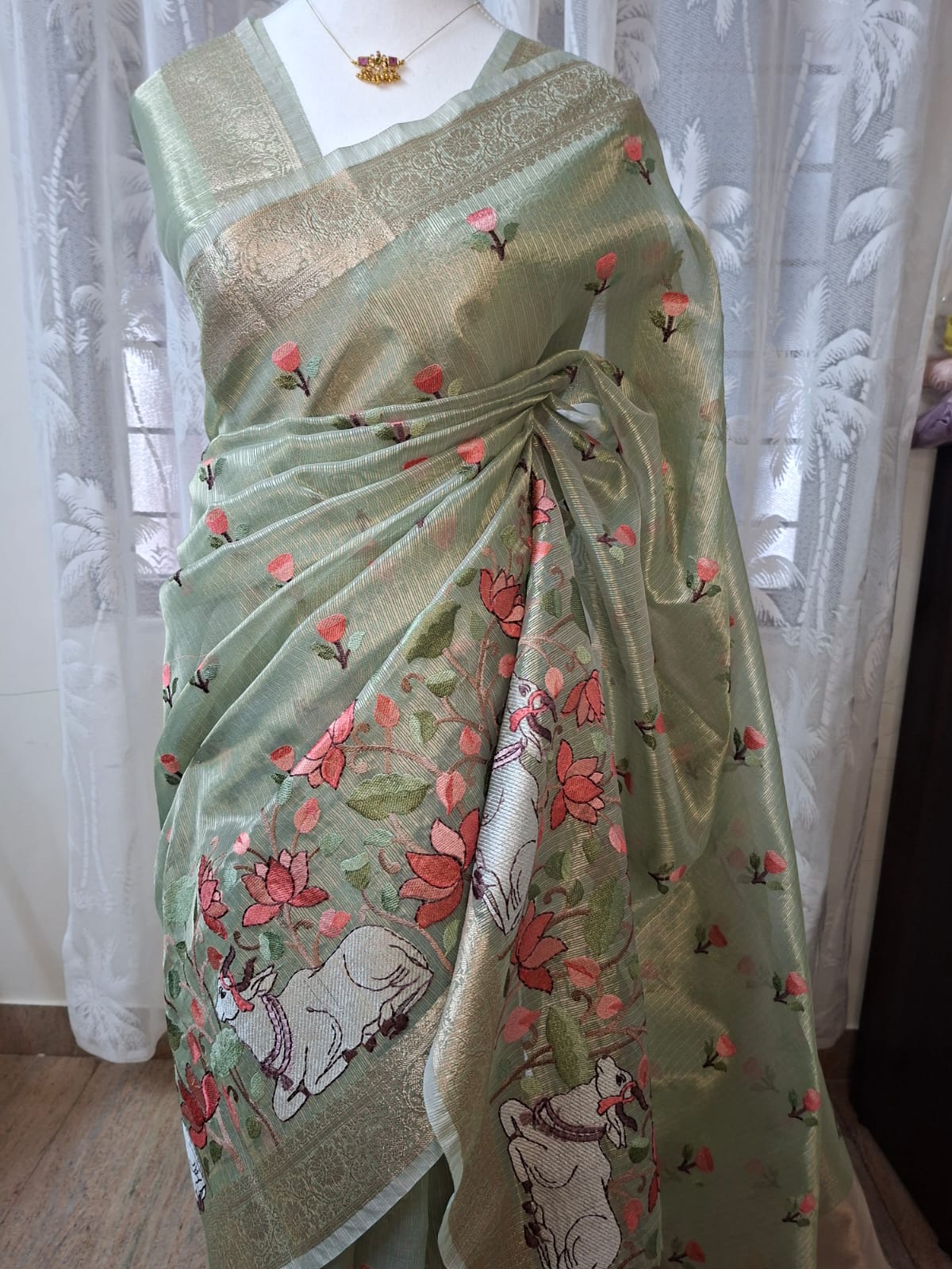 Tissue Embroidered saree