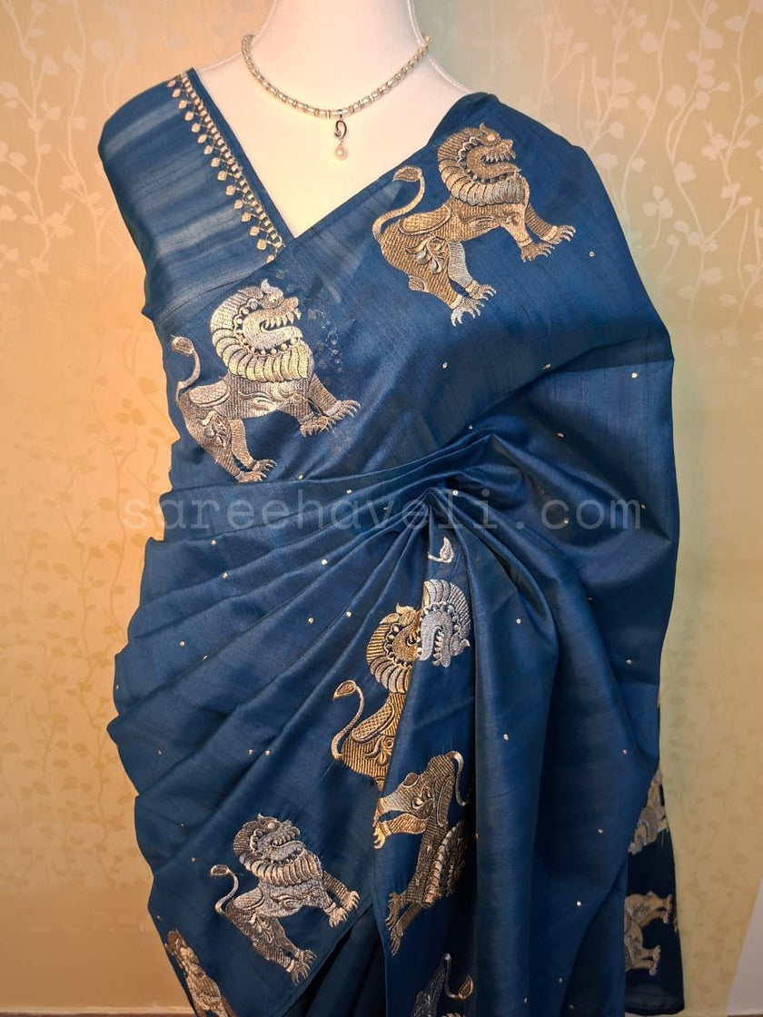 Heritage Lion Tussar Saree - Saree Haveli Default Title