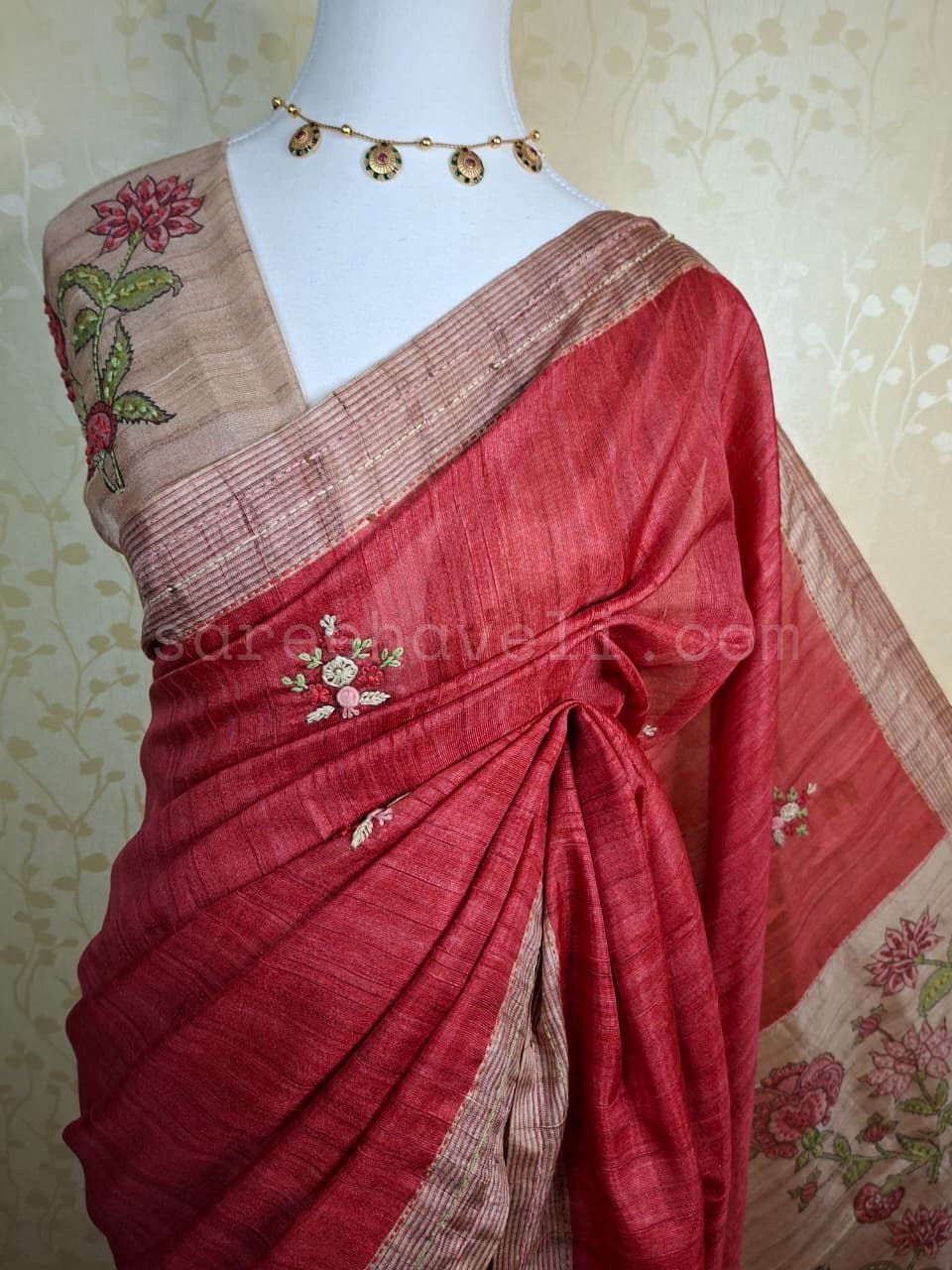 Crimson Garden Tussar - Saree Haveli Default Title