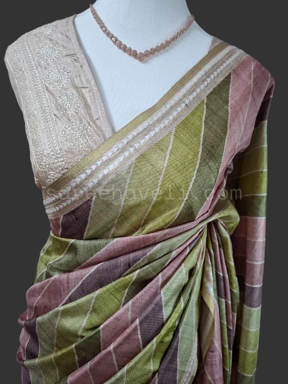Pastel Grid Tussar Silk Saree - Saree Haveli Default Title