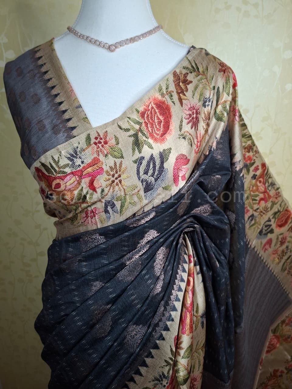 Bronze Bloom Tussar - Saree Haveli Default Title