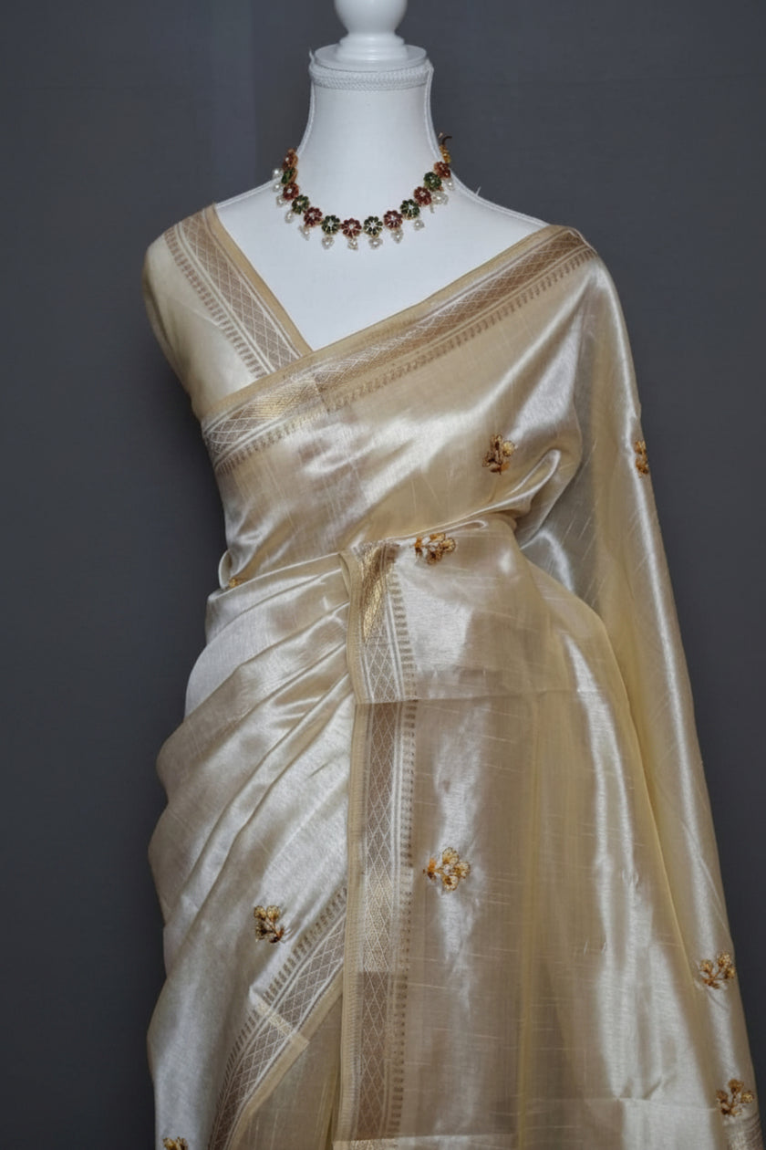 Golden Lattice Semi Silk Saree