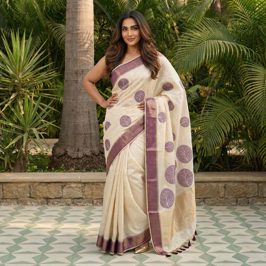 Premium Muga Silk Saree with Meenakari Weave