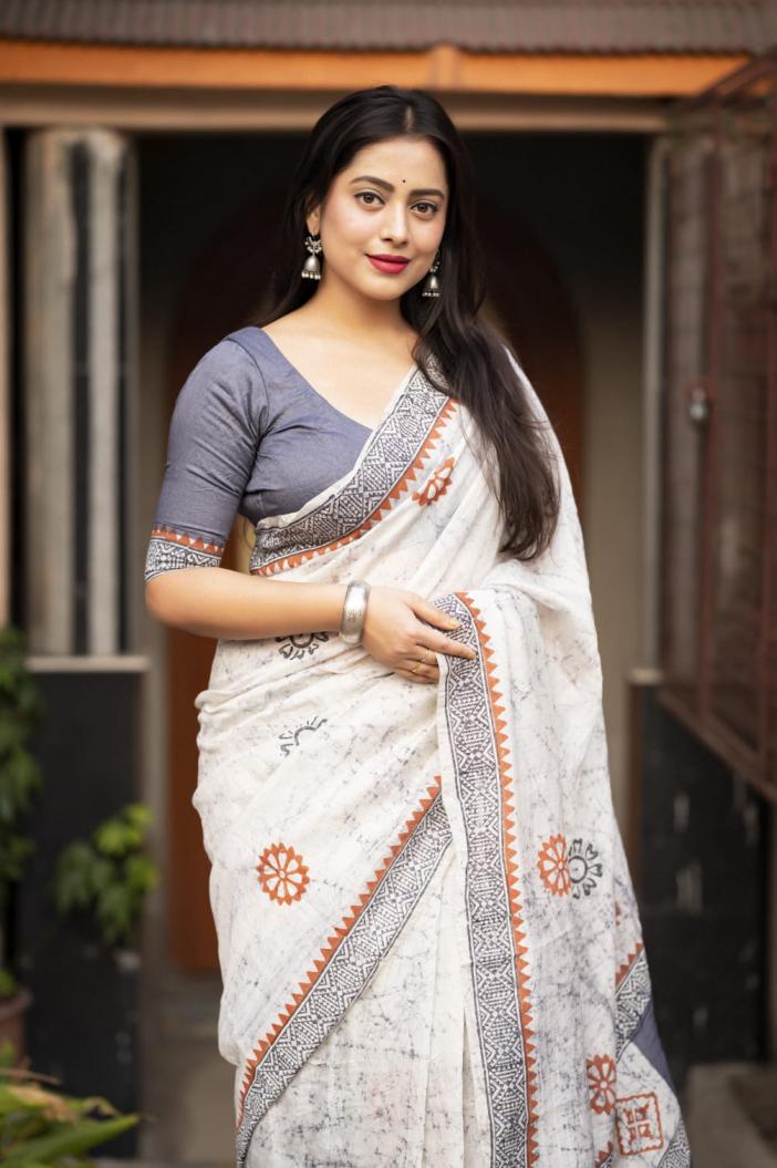 Chanderi Cotton Block Printed Saree