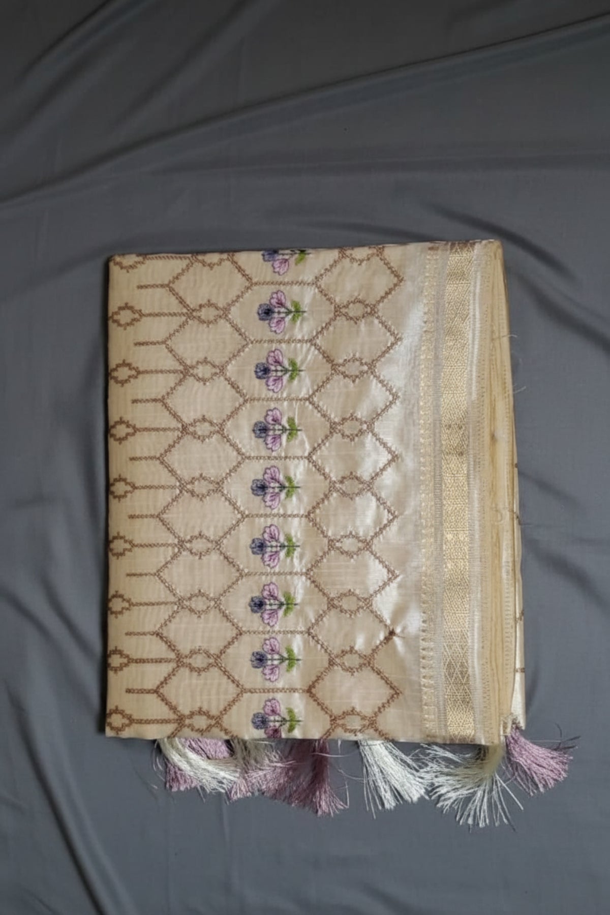 Golden Lattice Semi Silk Saree