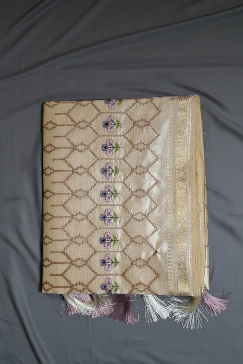 Golden Lattice Semi Silk Saree