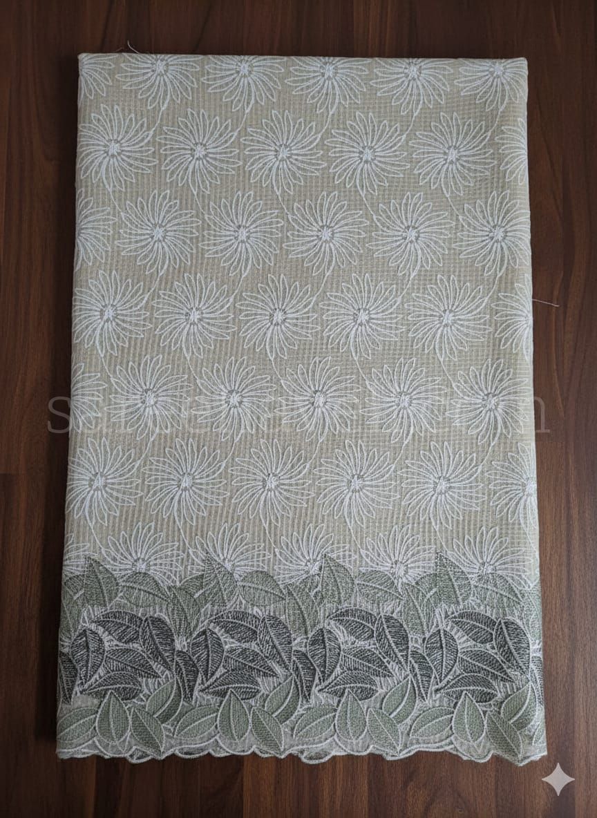 Phulkari NetKota Embroidery Saree - Saree Haveli Leaf Design -Green