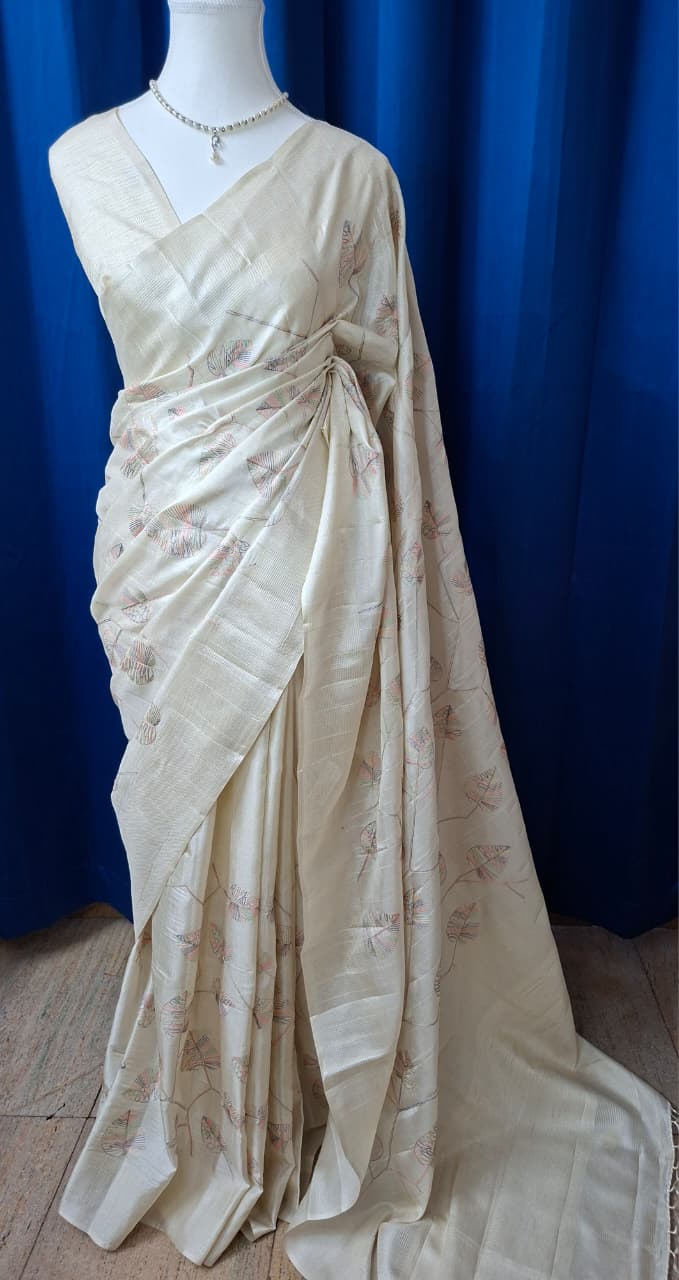 Off-white Soft Semi Tussar Silk Saree