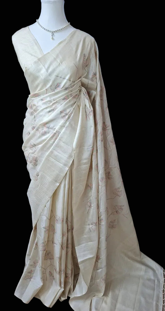 Off-white Soft Semi Tussar Silk Saree
