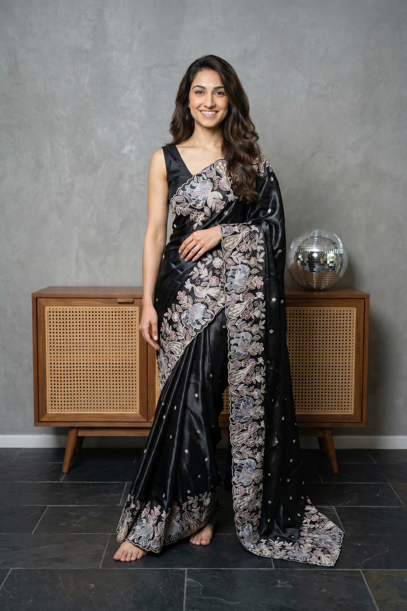 Persian Garden Satin Dobby Tussar Saree