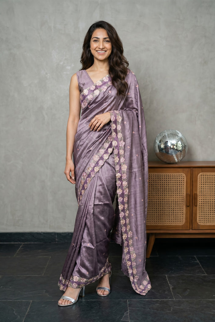 Floral Cutwork Tussar Silk