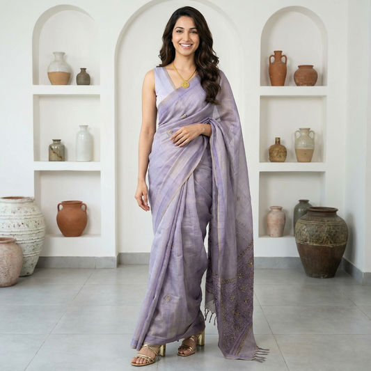 Lavender Linen Tissue Saree