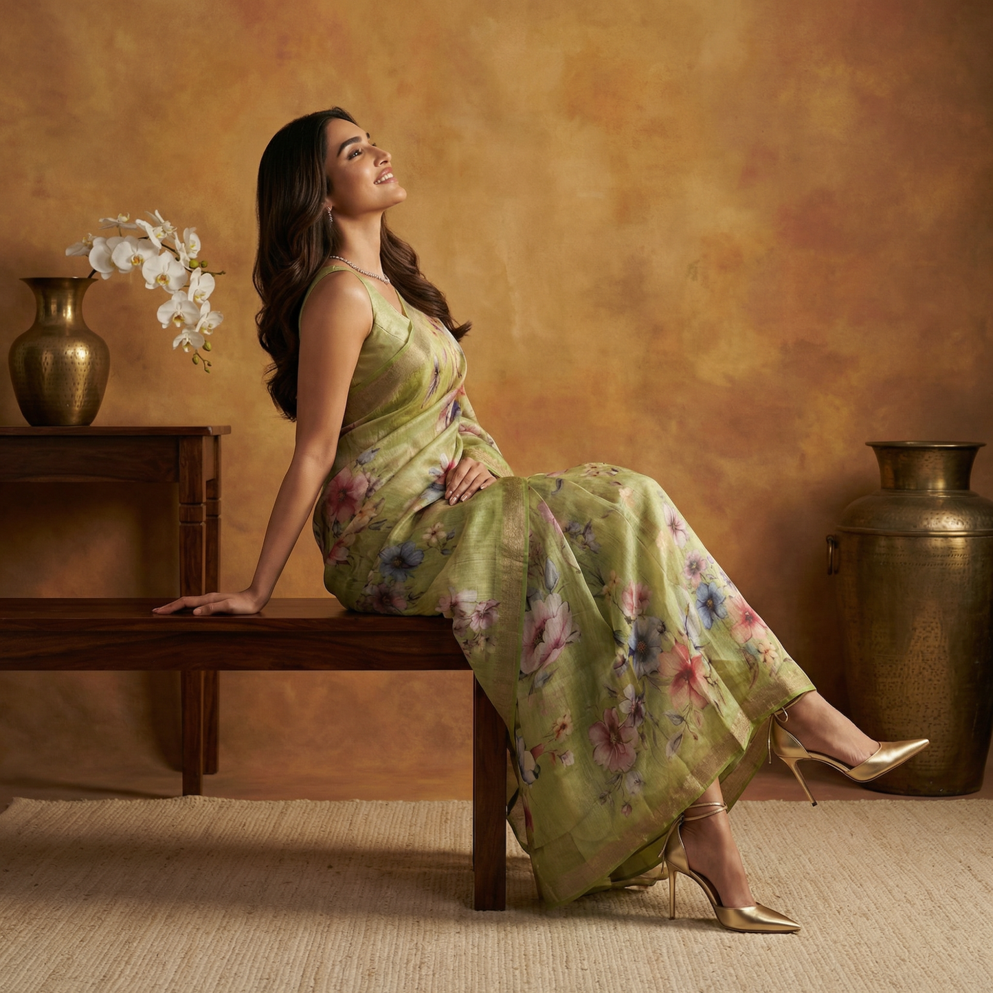 Floral Grace Pure Silk Linen Saree