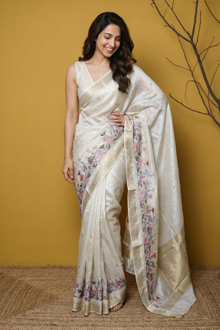 Ivory Swan Symphony Tissue Silk Saree