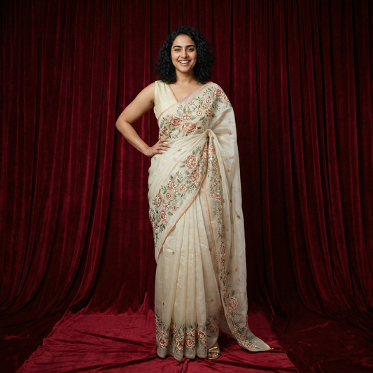 Pastel Bloom Tissue Saree