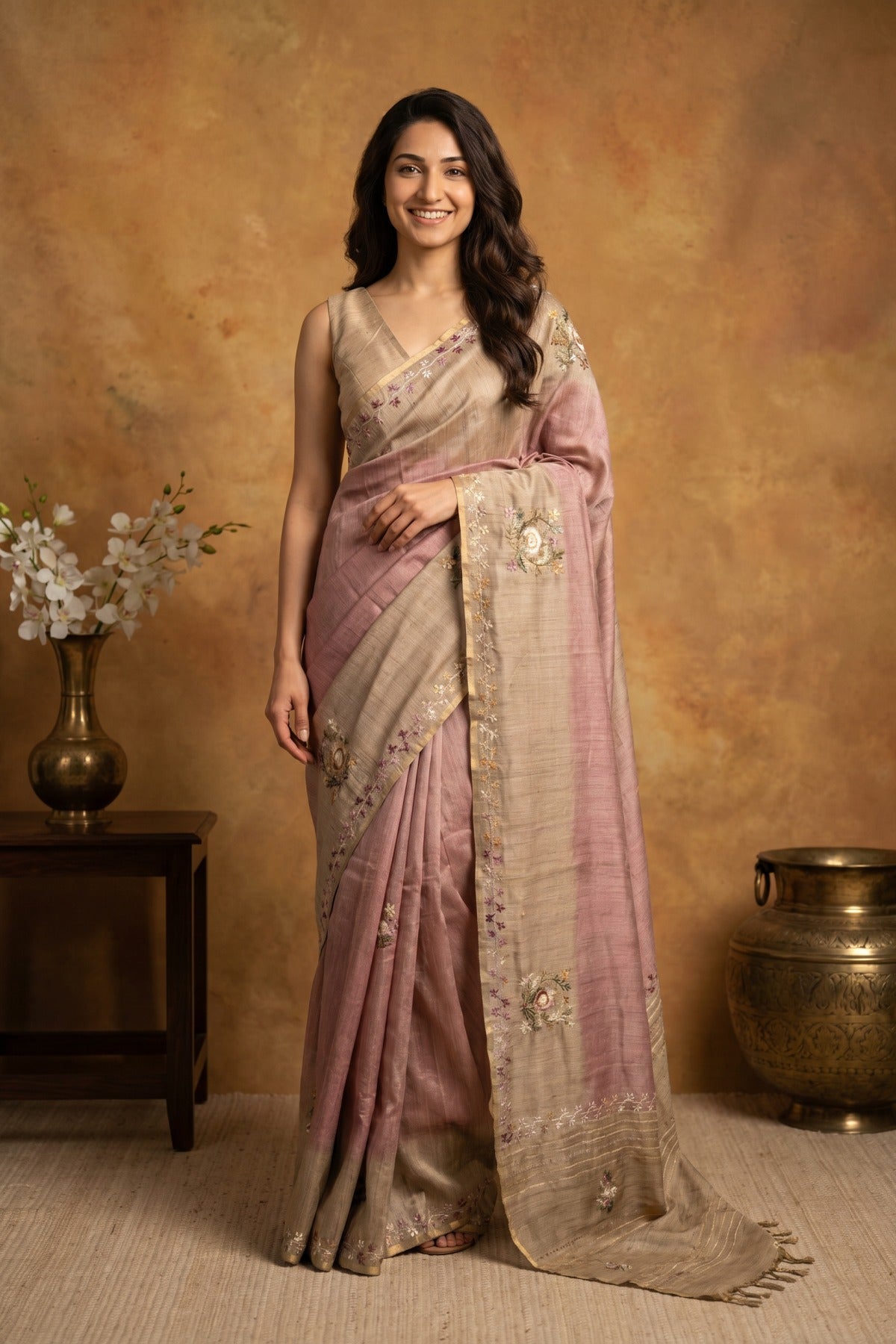 Dual Tone Blossom Blended Tussar Saree