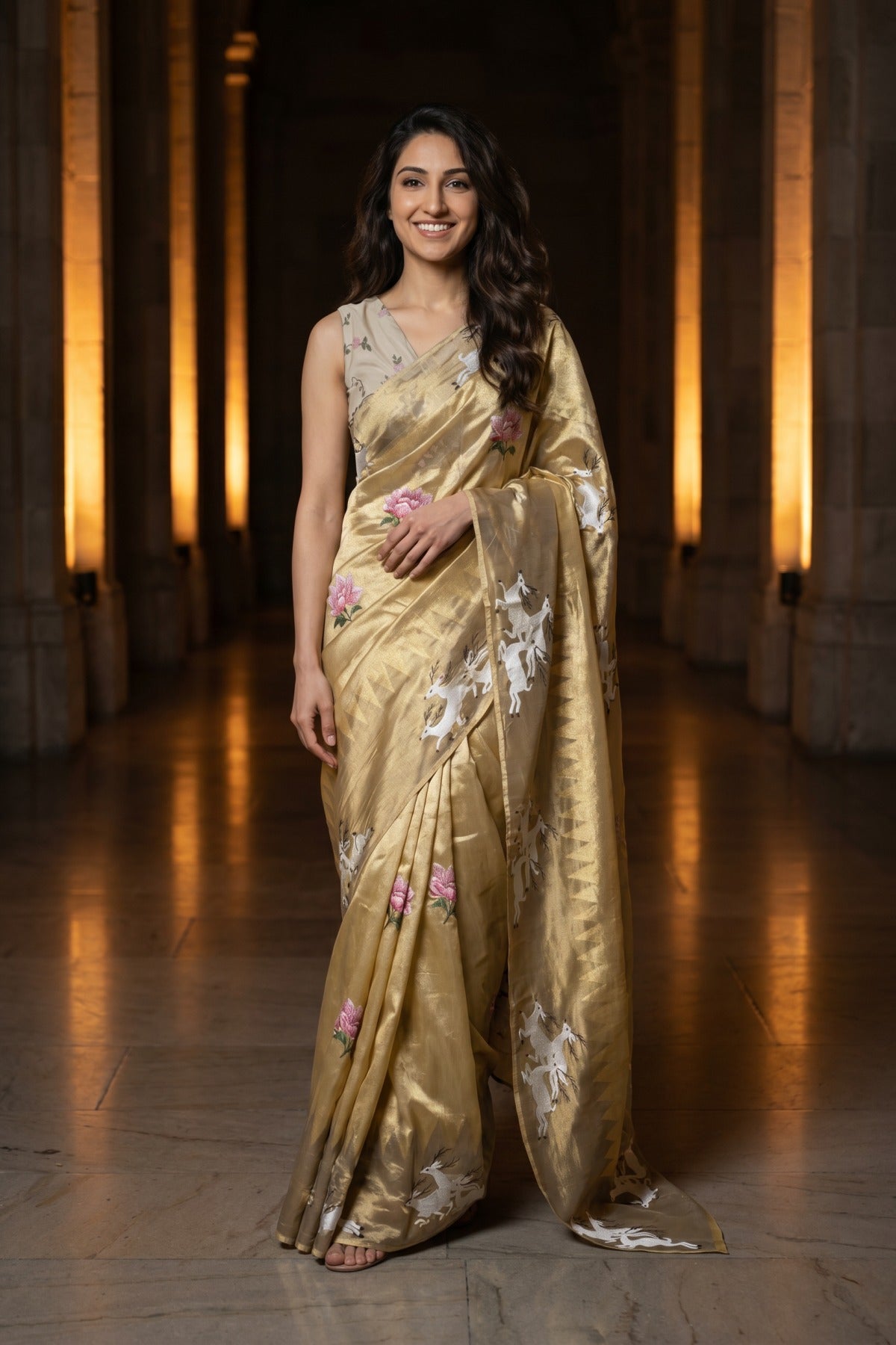 Golden Majesty Pure Kora Silk Saree