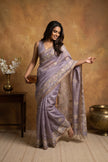 Lavender Vines Linen Tissue Saree