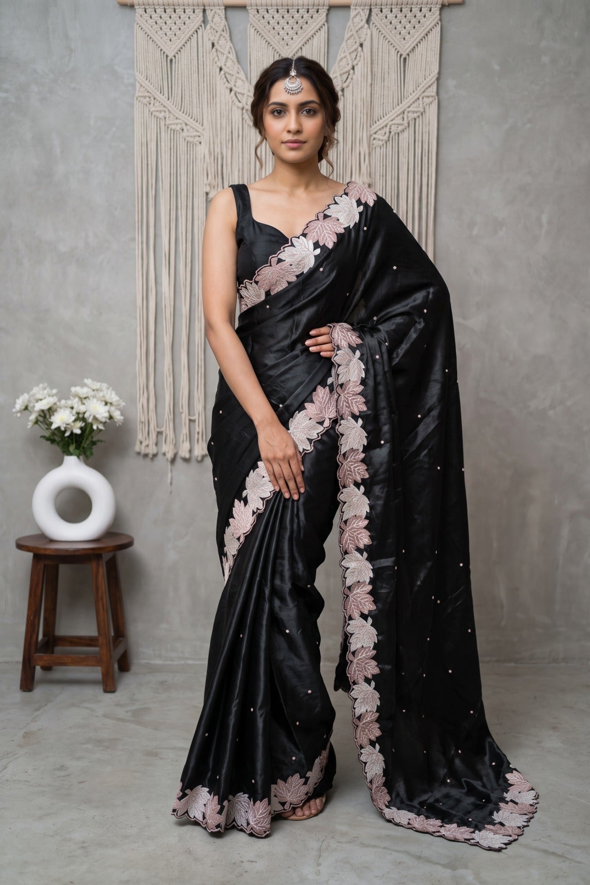 Maple Bloom Satin Tussar Saree