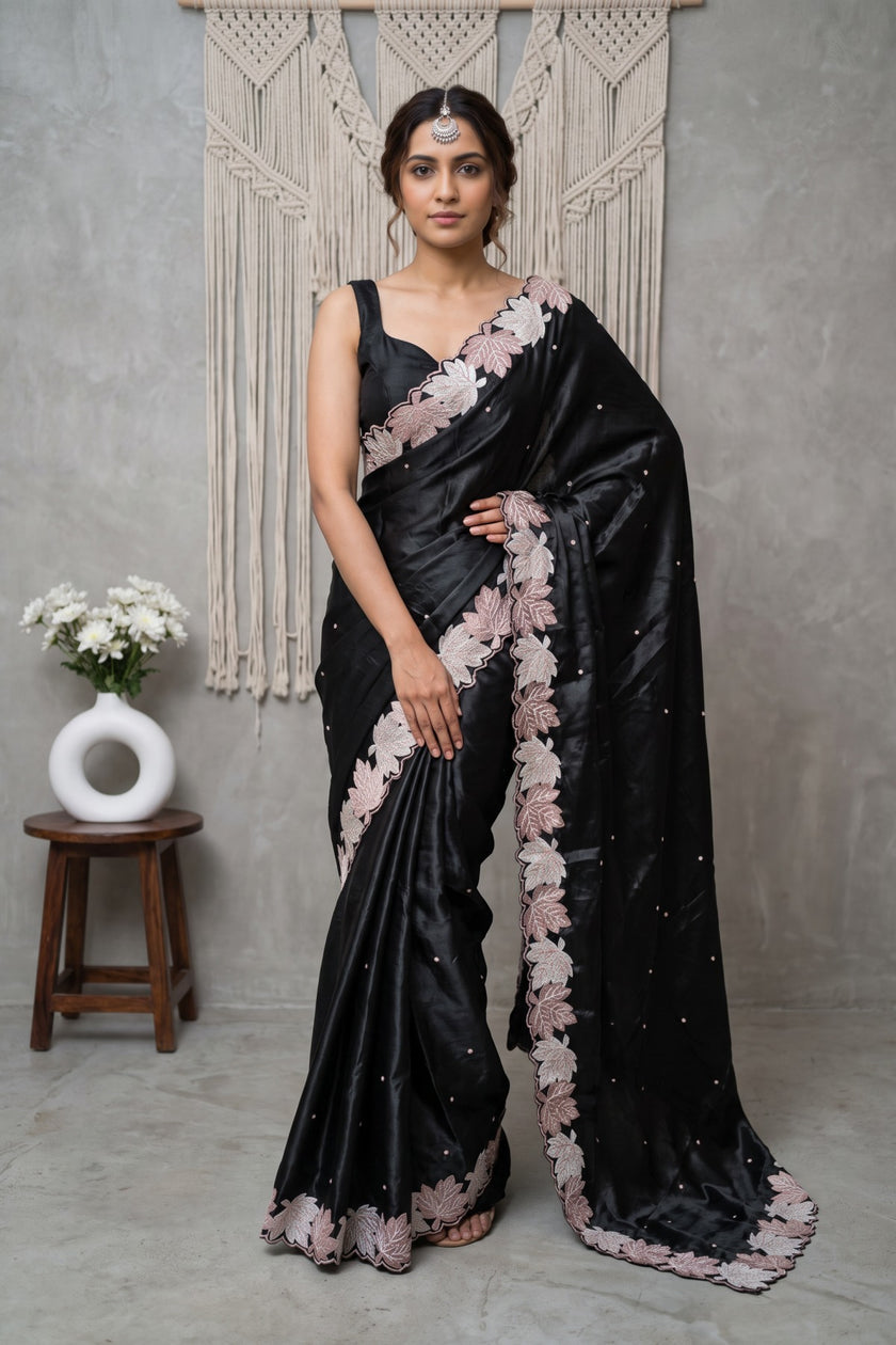Maple Bloom Satin Tussar Saree