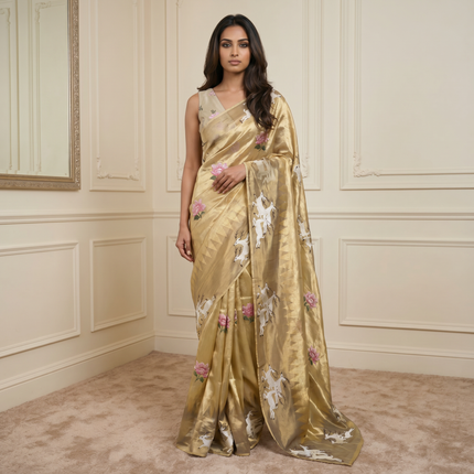Golden Majesty Pure Kora Silk Saree