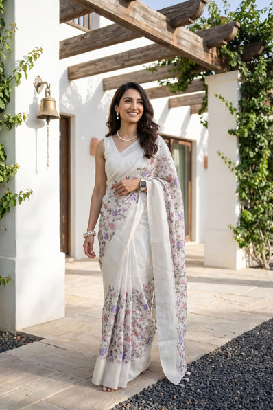 The Lavender Bloom Jute Silk Saree