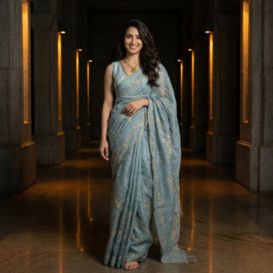Pastel Vine Linen Tissue Saree