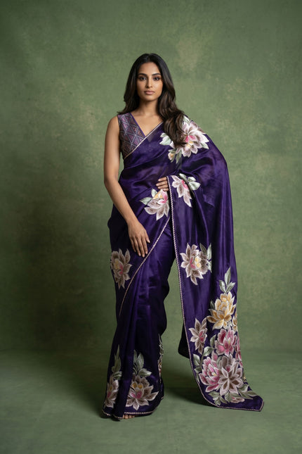 Midnight Bloom Pure Tissue Saree