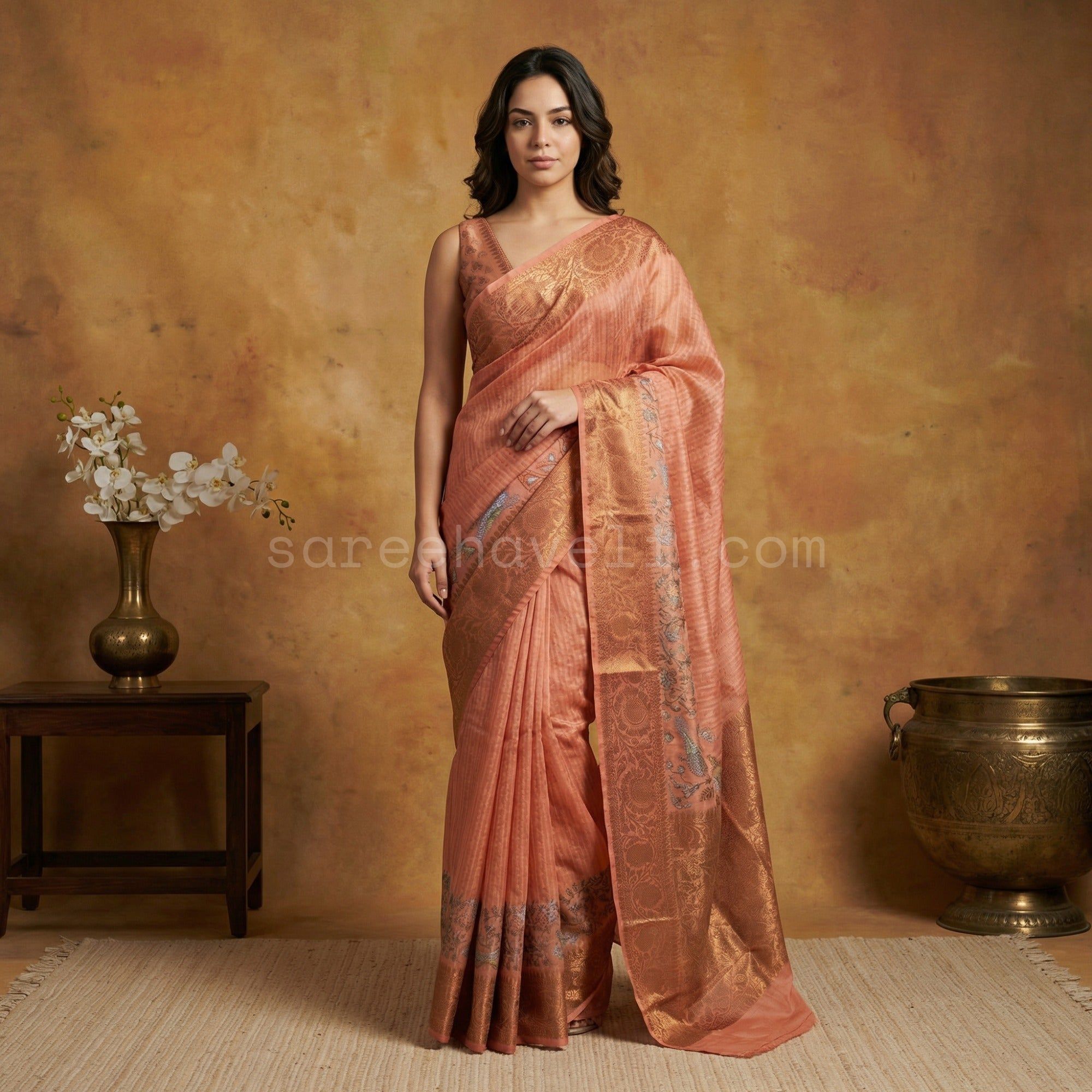 Rust Regal Chanderi - Saree Haveli Default Title
