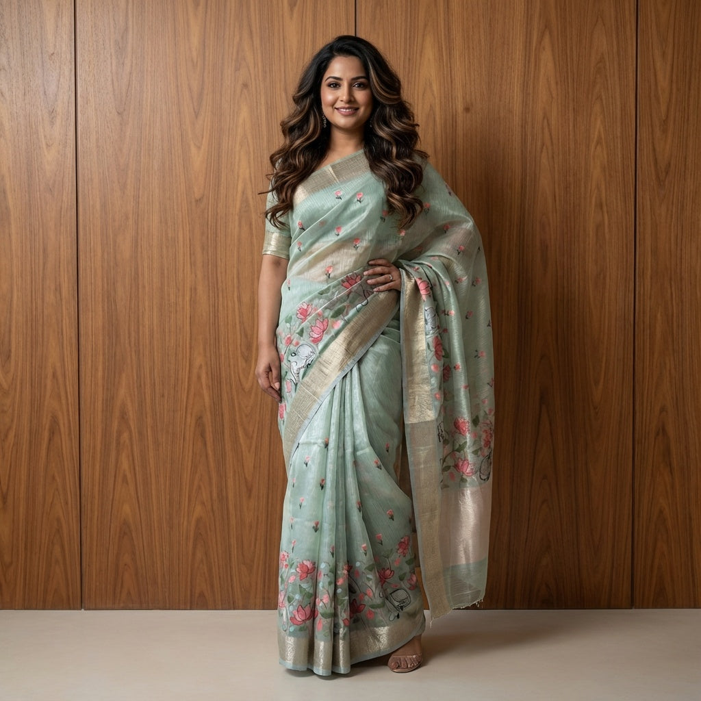 Tissue Embroidered saree