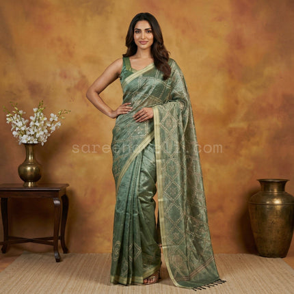 Classic Woven Tissue Silk Saree - Saree Haveli Green