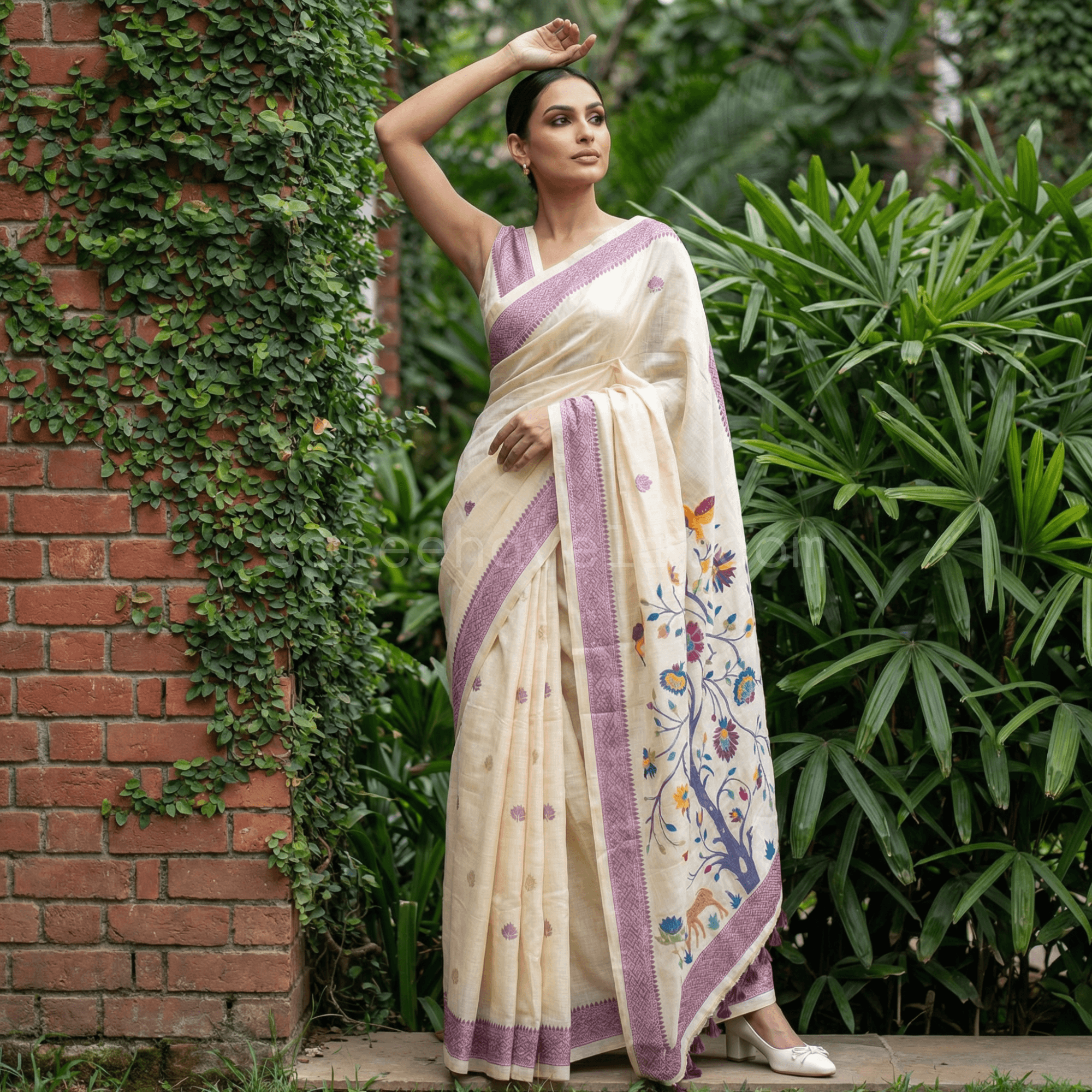 Muga Silk Saree with Artistic Pallu - Saree Haveli Default Title