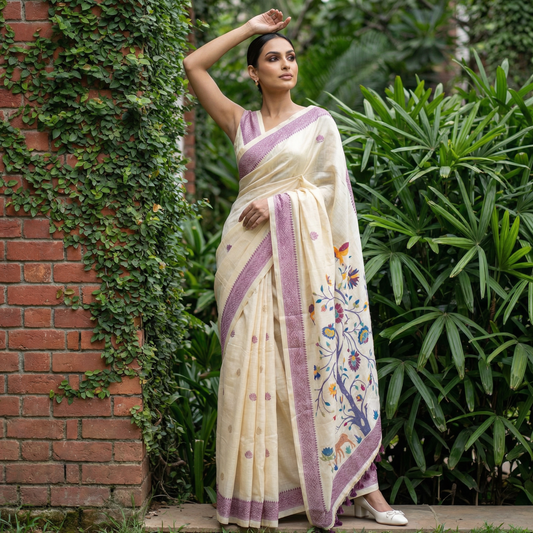 Muga Silk Saree with Artistic Pallu