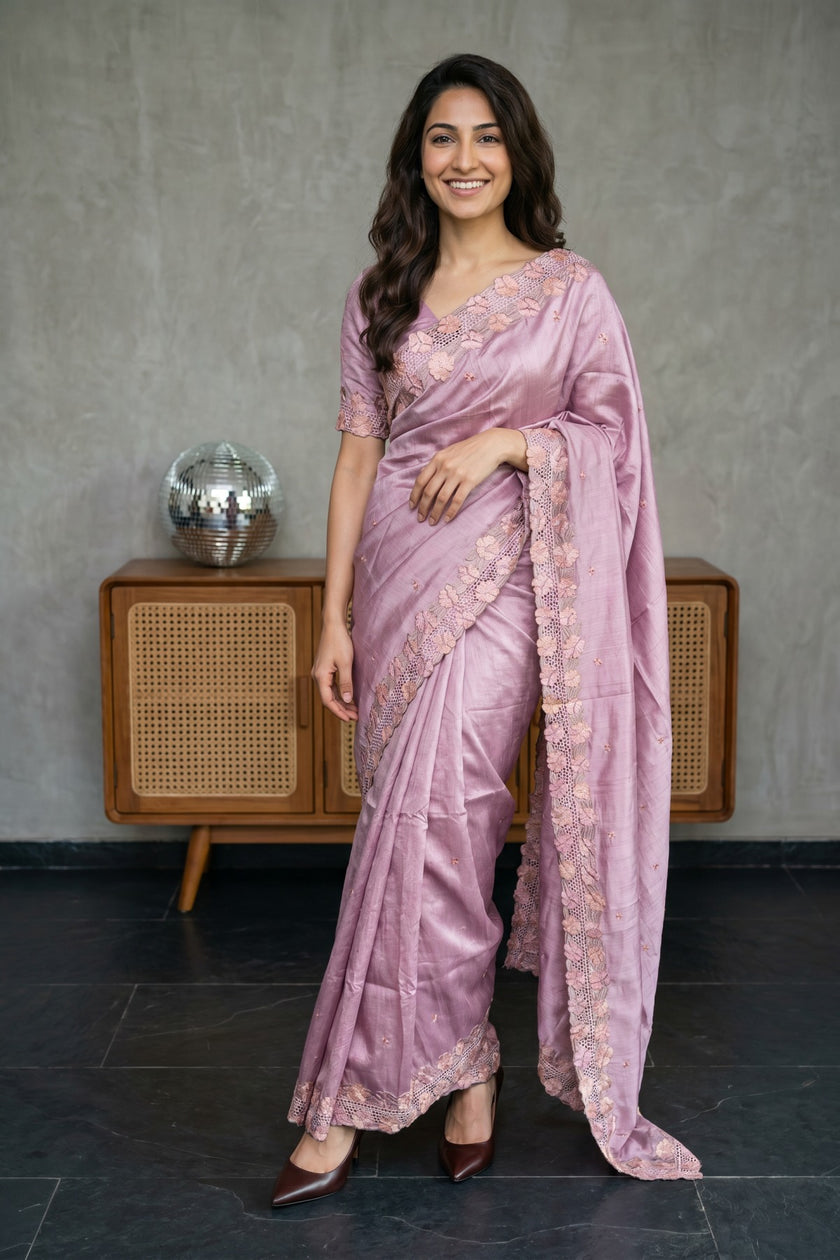 Floral Cutwork Tussar Silk