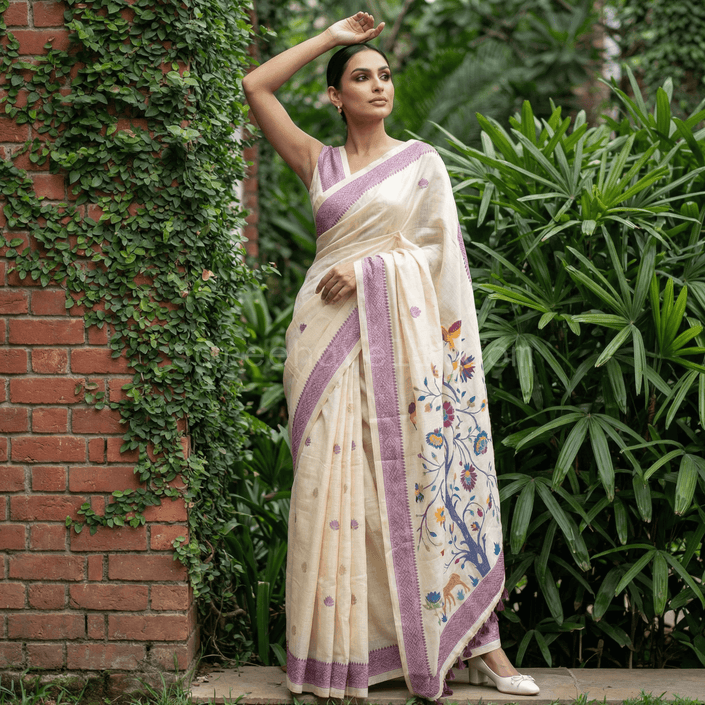 Muga Silk Saree with Artistic Pallu - Saree Haveli Default Title