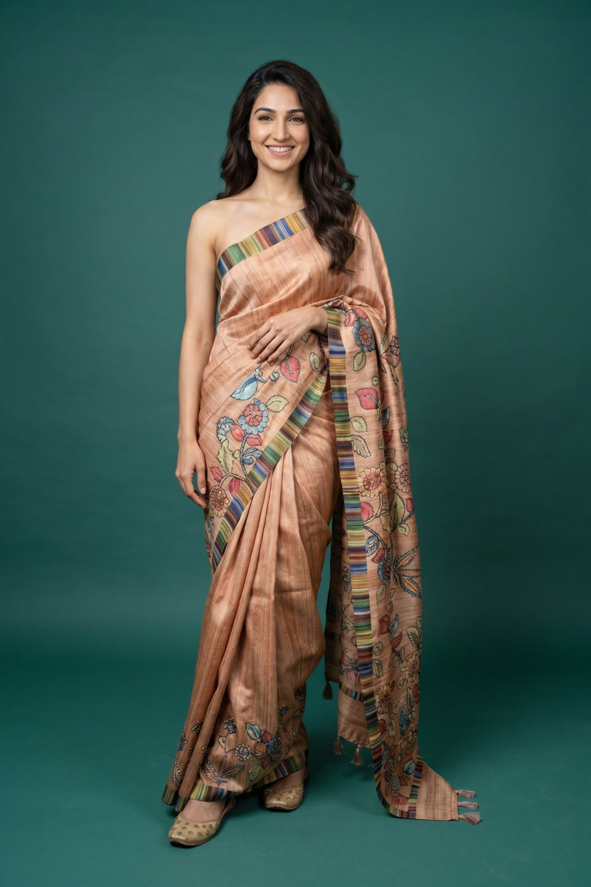 Autumn Bloom Printed Tussar Saree