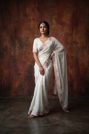 Maple Bloom Satin Tussar Saree