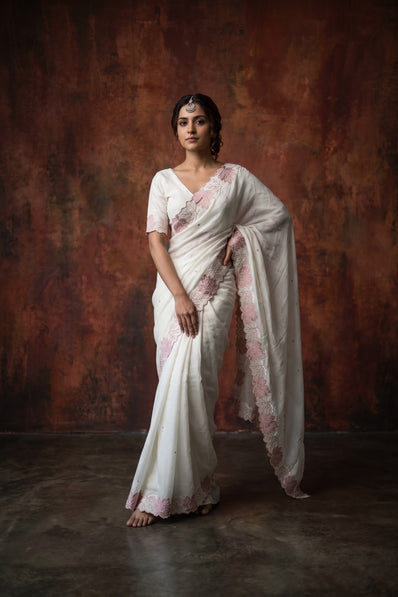 Maple Bloom Satin Tussar Saree