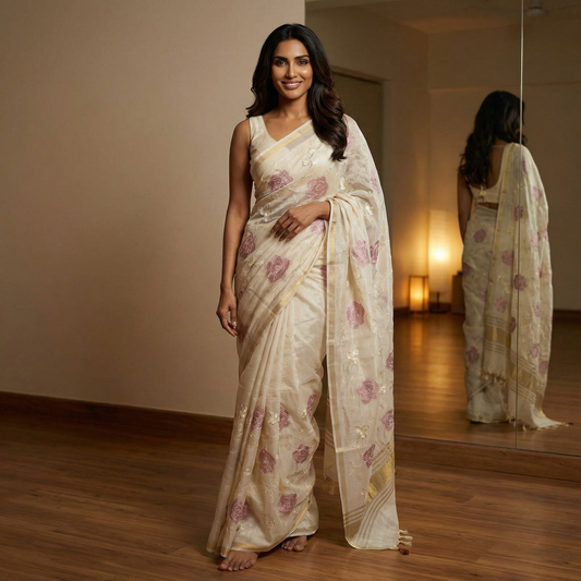 Pink Blossom Mul Chanderi Saree