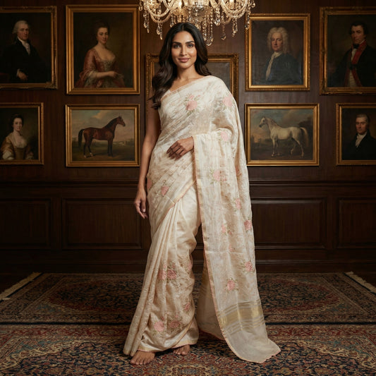 Blush Cross-Stitch Chanderi Saree