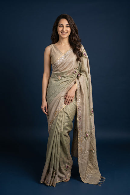 Dual Tone Blossom Blended Tussar Saree