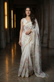 Blush Bloom Linen Tissue Saree with Aari Work