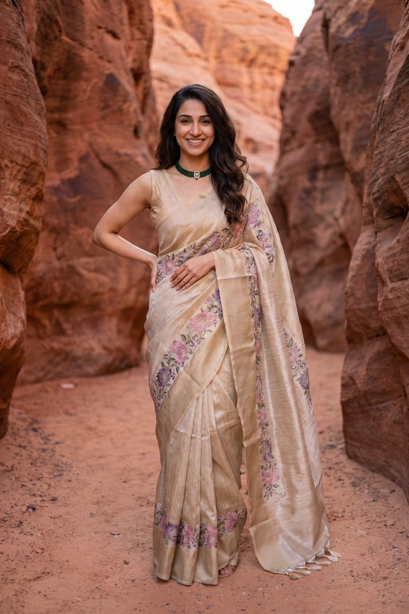Floral Loom Jute Silk Saree