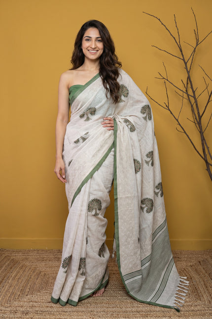 Tree of Life Linen Cotton Saree