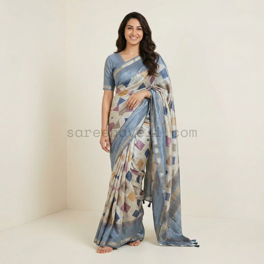 Geometric Grace Chanderi Saree - Saree Haveli Default Title