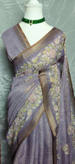 Lavender Vines Linen Tissue Saree