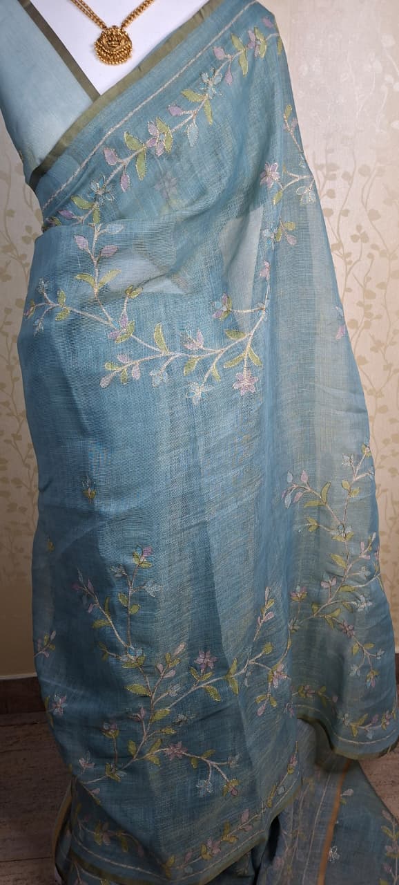 Pastel Vine Linen Tissue Saree
