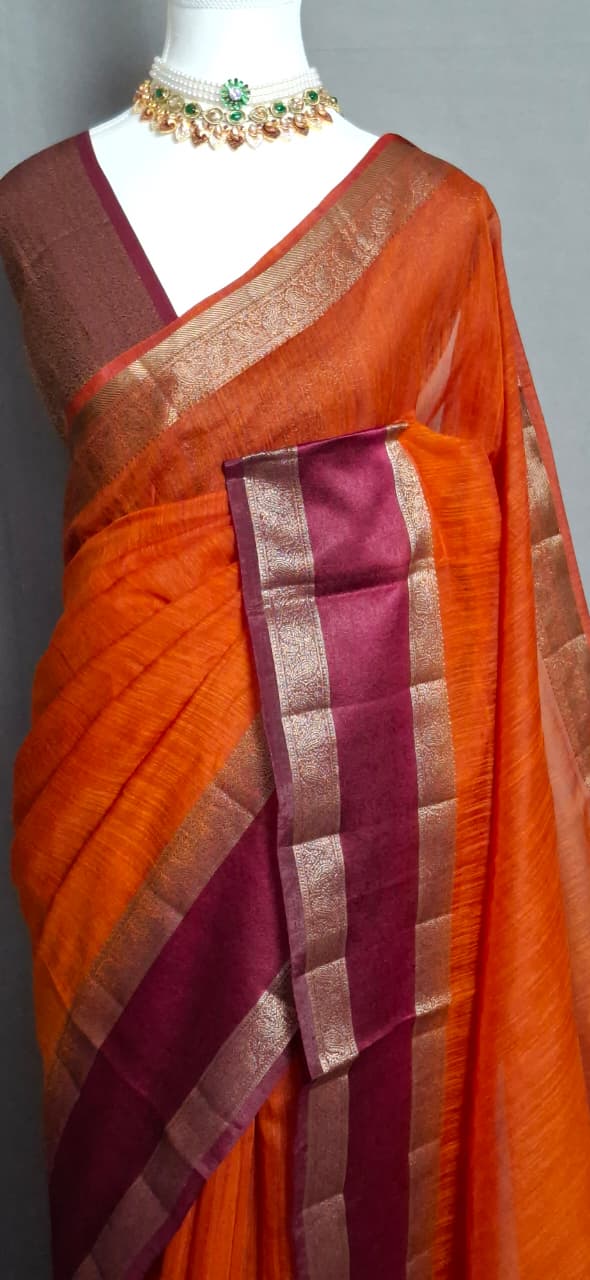 Zari Contrast Semi Jute Silk
